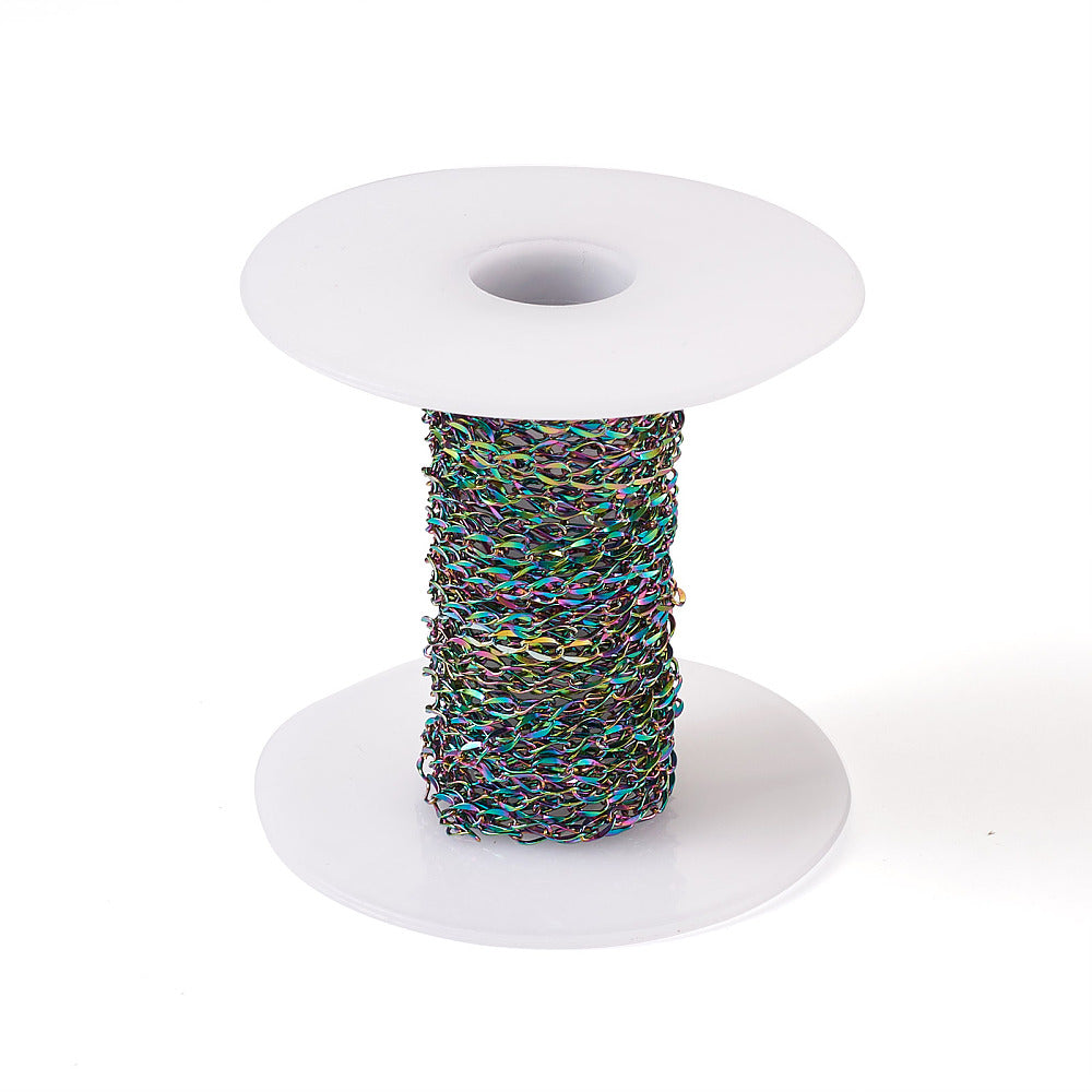 Rainbow PVD Stainless Steel Curb Twisted Chain – 4x2mm Sold by the meter | The Pink Bead Shop Canada