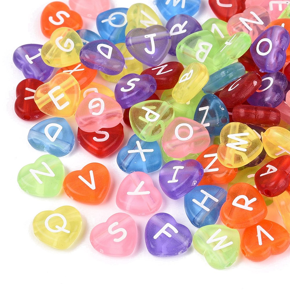 Bulk Transparent Heart Alphabet Acrylic Beads – Mixed Colours | The Pink Bead Shop Canada