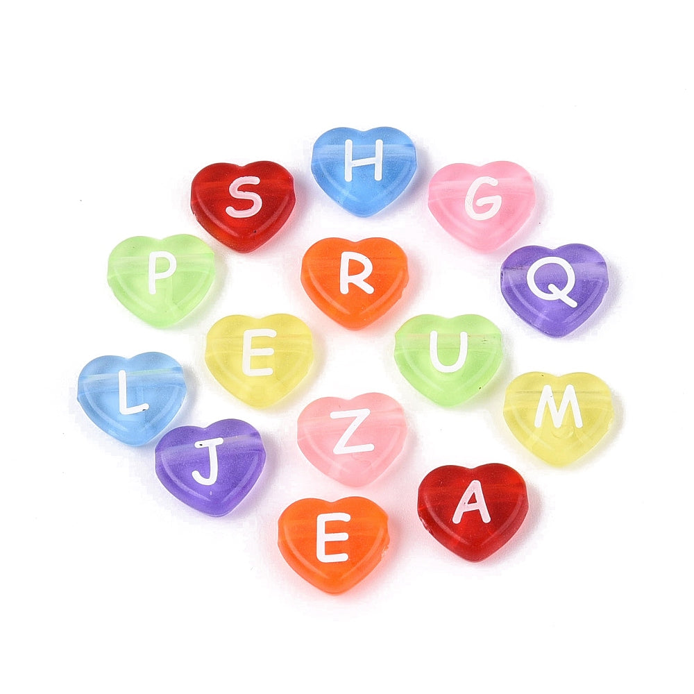 Bulk Transparent Heart Alphabet Acrylic Beads – Mixed Colours | The Pink Bead Shop Canada