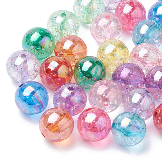 AB Color Transparent Acrylic Beads with Glitter Powder 19-20mm | Bulk Mixed Colors | The Pink Bead Shop Canada