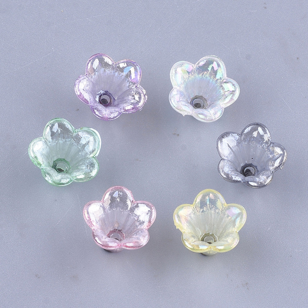 Bulk Acrylic Flower Beads – Transparent Mixed Colors 26.5×6mm | The Pink Bead Shop Canada