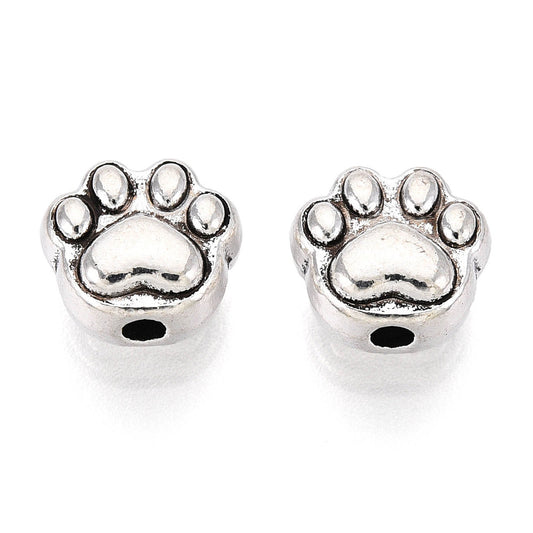 ibetan Style Paw Print Beads – Antique Silver Alloy, 7.5×8×5mm, 1.6mm Hole 6 Pack The Pink Bead Shop