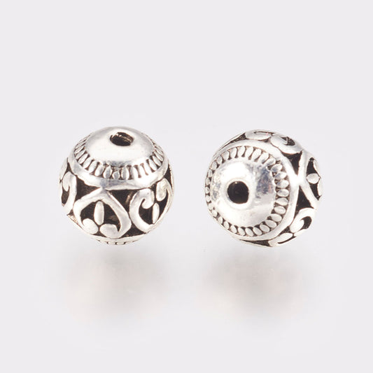 Tibetan Style Hollow Heart Beads – Antique Silver Alloy, Round 11×10mm, 1.5mm Hole 5Pack The Pink Bead Shop