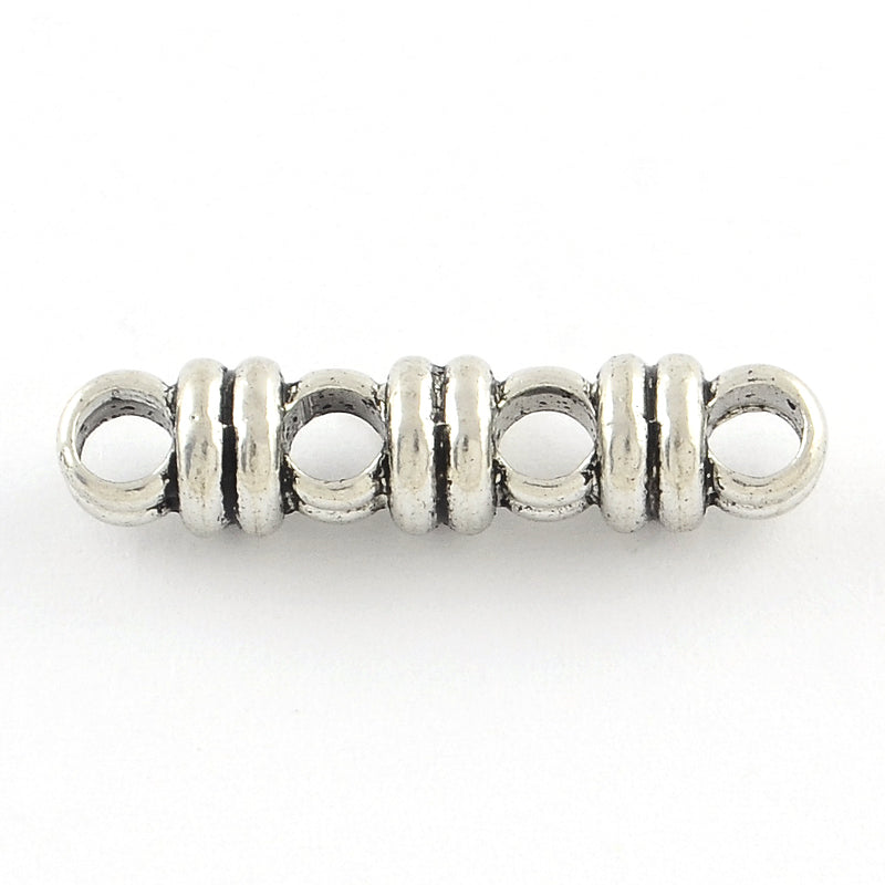 Tibetan Style 4-Hole Spacer Bar Beads – Antique Silver Alloy Multi-Strand Connectors – 27mm – Lead & Cadmium Free 5Pack The Pink Bead Shop
