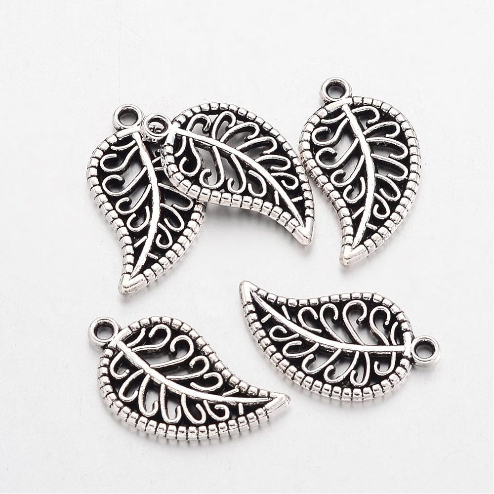 Tibetan Style Leaf Charms – Antique Silver Alloy Leaf Pendants – 19mm Jewelry Making Charm 5Pack The Pink Bead Shops