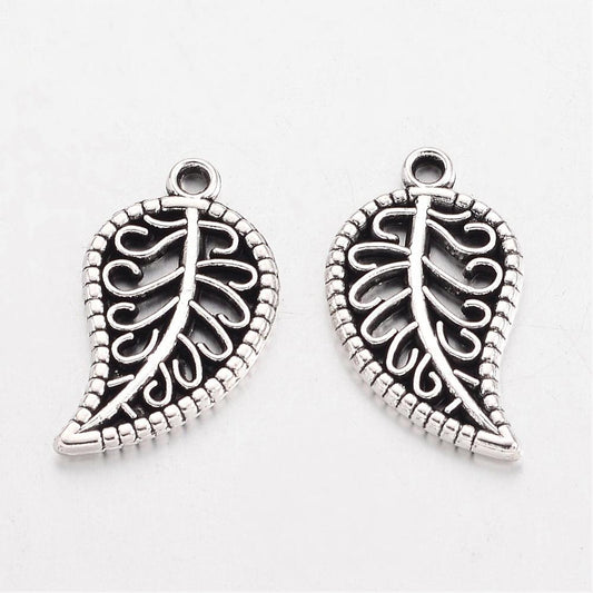 Tibetan Style Leaf Charms – Antique Silver Alloy Leaf Pendants – 19mm Jewelry Making Charm 5Pack The Pink Bead Shops