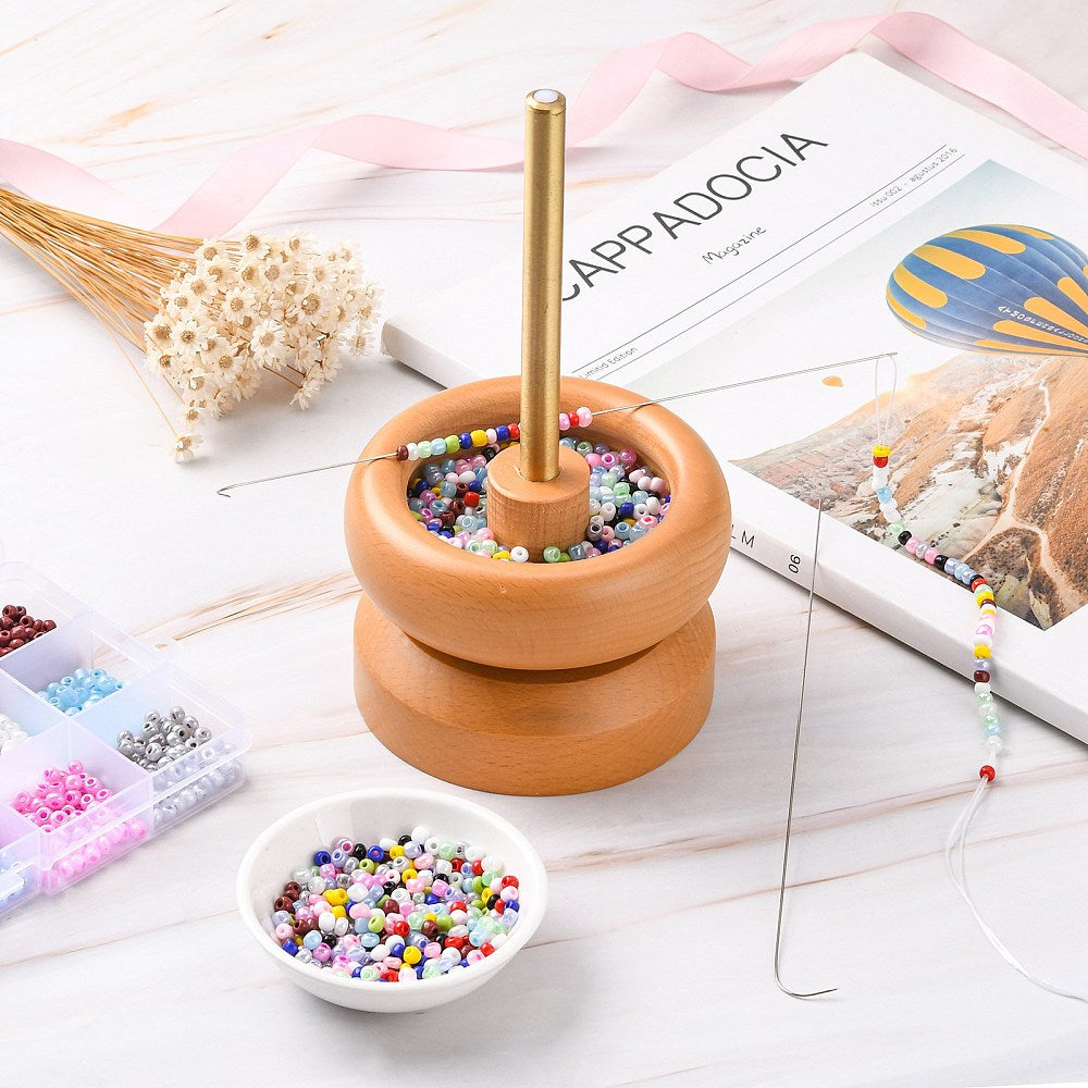 Wooden Seed Bead Spinner with Curved Needles | The Pink Bead Shop Canada