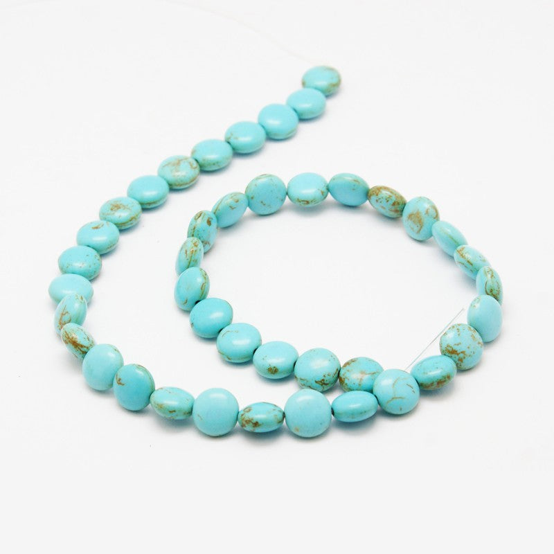 Turquoise Flat Round Synthetic Beads – 10x5mm | The Pink Bead Shop Canada