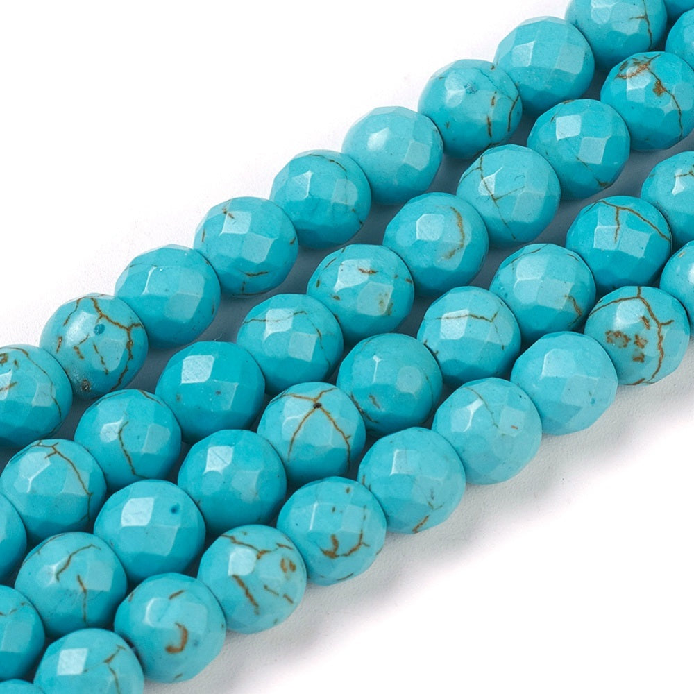 Faceted Synthetic Turquoise Beads 9.5–10mm Dyed Round Strand | The Pink Bead Shop Canada