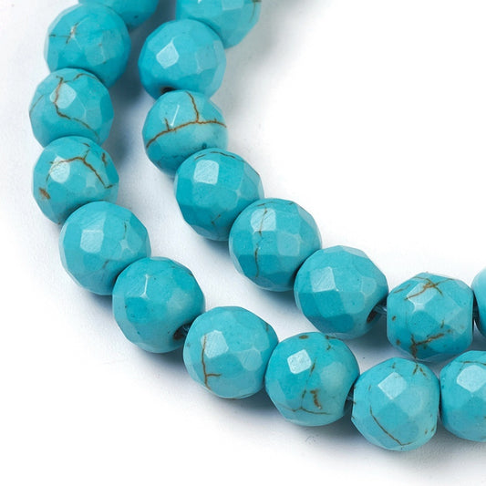 Faceted Synthetic Turquoise Beads 9.5–10mm Dyed Round Strand | The Pink Bead Shop Canada