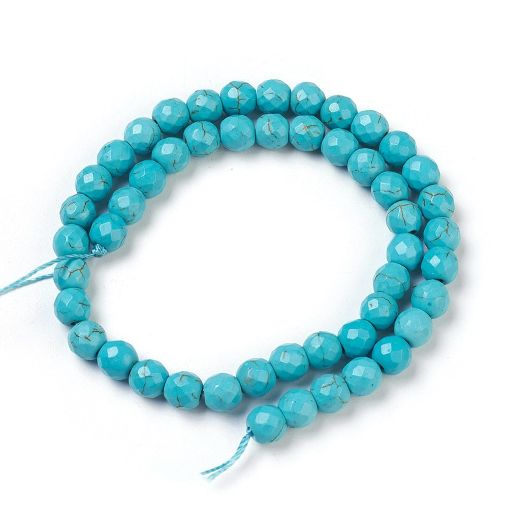 Faceted Synthetic Turquoise Beads 9.5–10mm Dyed Round Strand | The Pink Bead Shop Canada