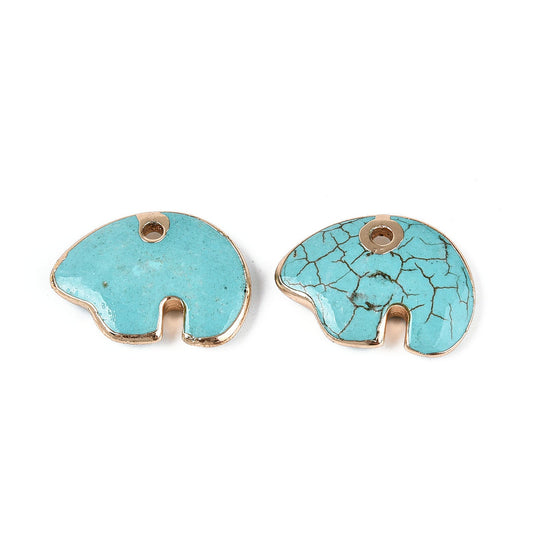 Synthetic Turquoise Zuni Bear Pendant with Gold Edge  The Pink Bead Shop
