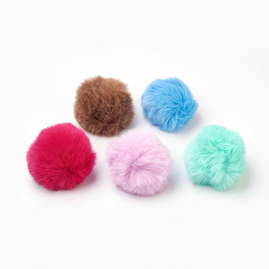 Covered Pendants, Fuzzy Bunny Hair Balls, with Elastic Fiber, Mixed Color