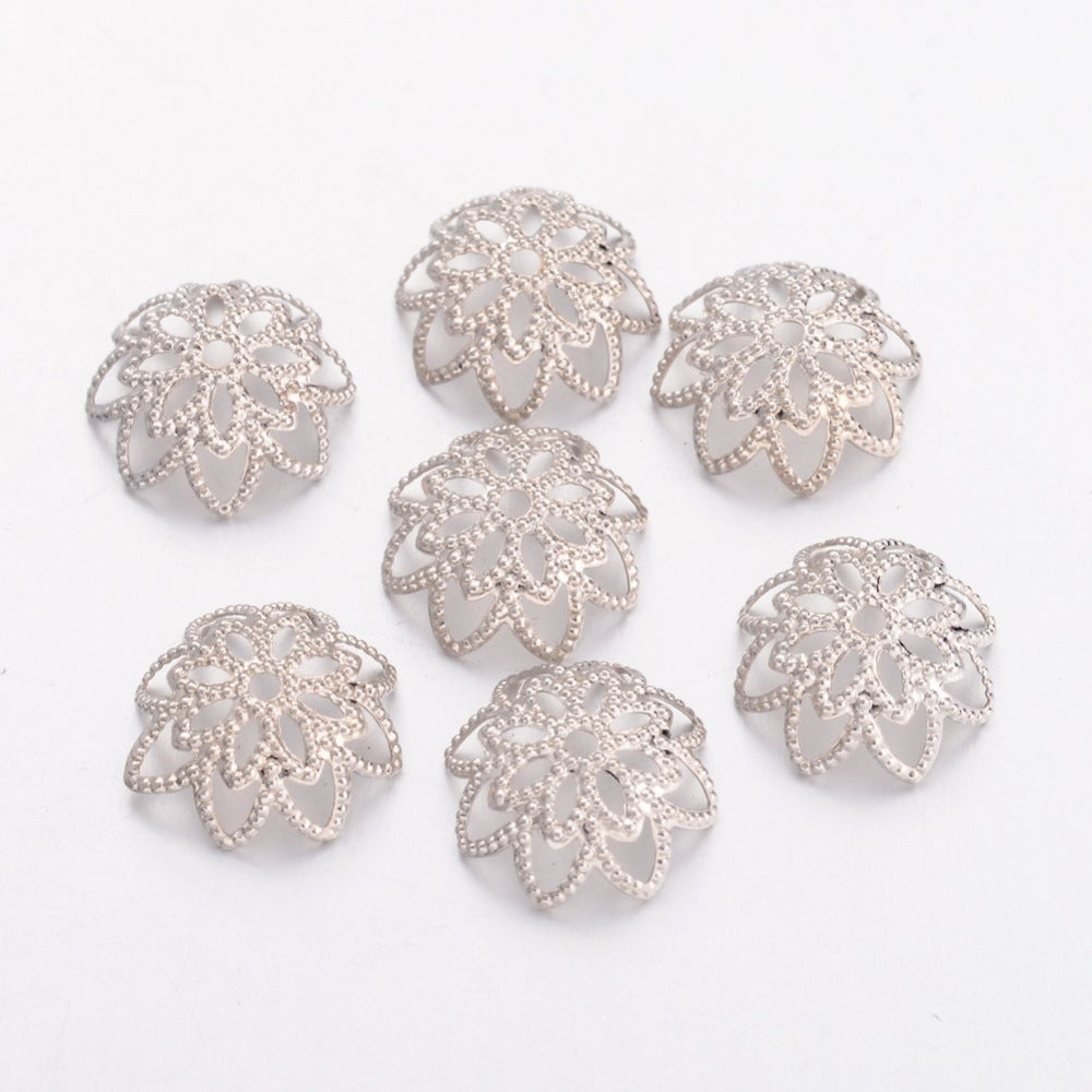 Platinum Color Plated Brass Filigree Flower Bead Caps 10mm – 10g Package | The Pink Bead Shop Canada