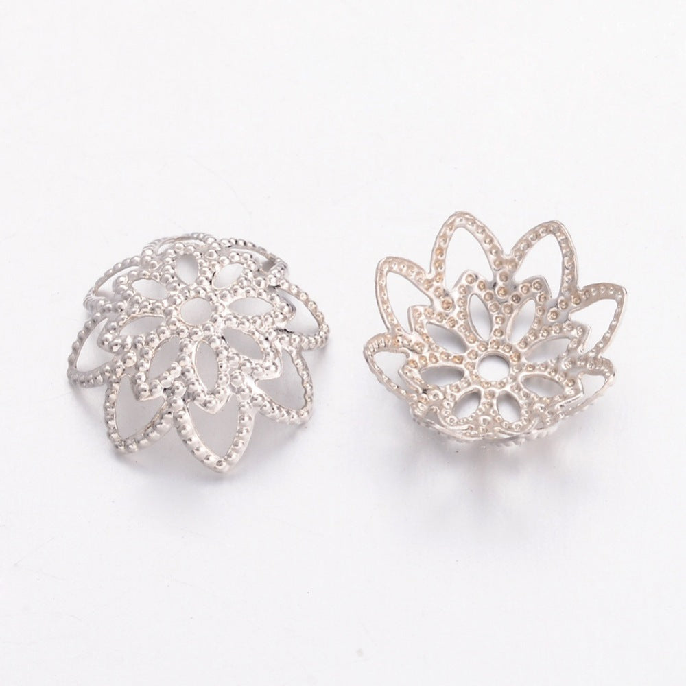 Platinum Color Plated Brass Filigree Flower Bead Caps 10mm – 10g Package | The Pink Bead Shop Canada