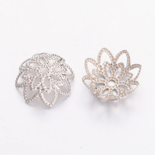 Platinum Color Plated Brass Filigree Flower Bead Caps 10mm – 10g Package | The Pink Bead Shop Canada