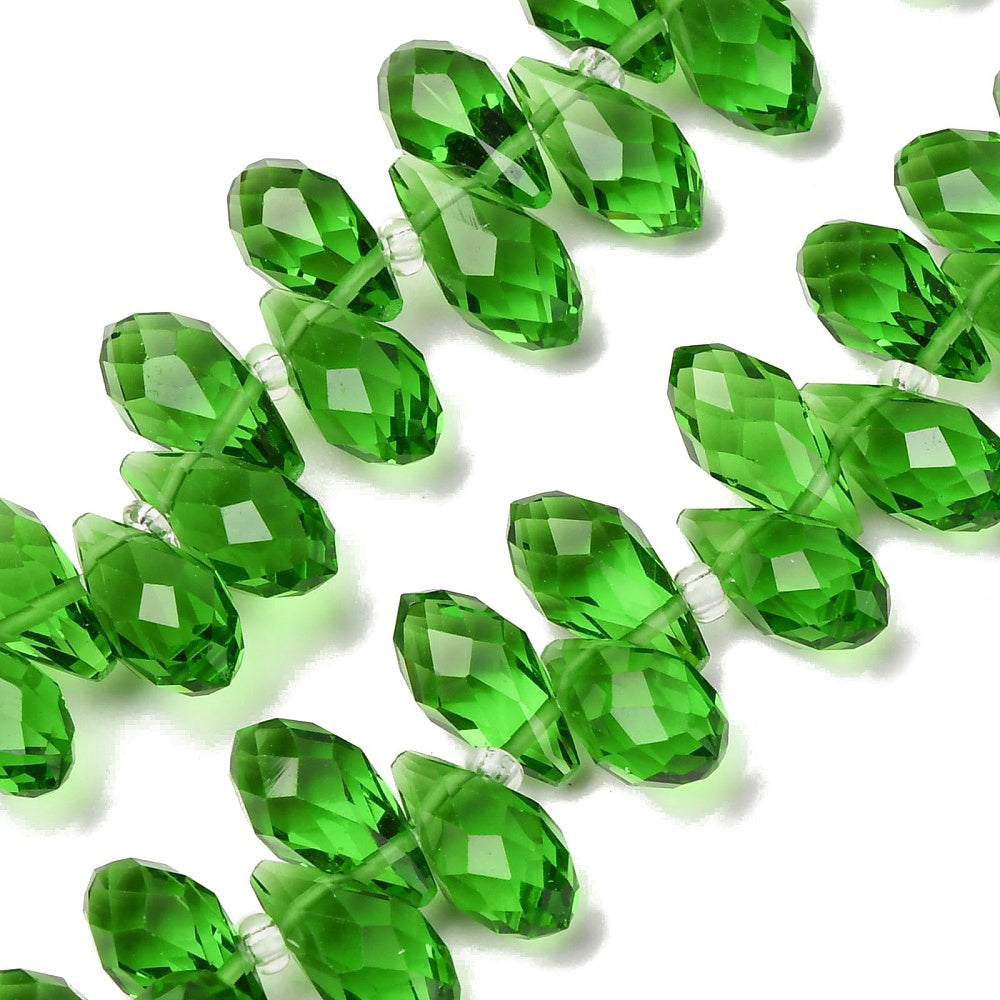 Green Faceted Teardrop Glass Beads 13x6mm | The Pink Bead Shop Canada
