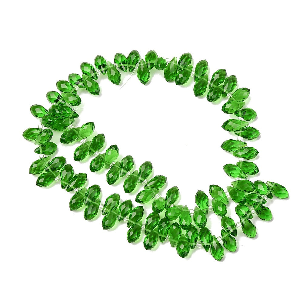 Green Faceted Teardrop Glass Beads 13x6mm | The Pink Bead Shop Canada