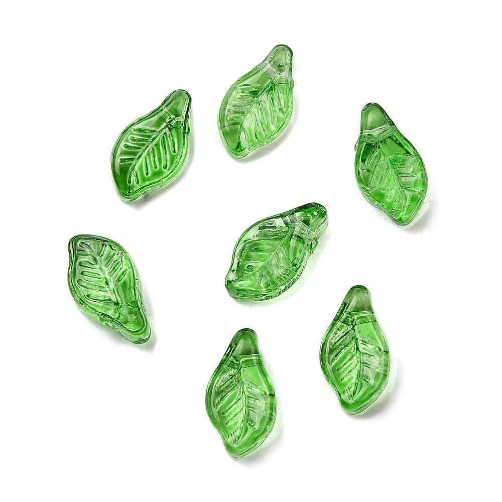Green Glass Leaf Beads | Nature Inspired Glass Charms | The Pink Bead Shop Canada