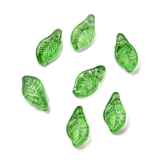 Green Glass Leaf Beads | Nature Inspired Glass Charms | The Pink Bead Shop Canada
