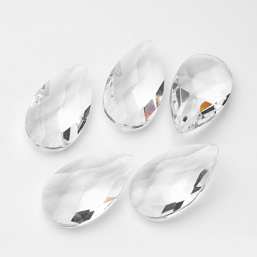 Clear Faceted Teardrop Glass Pendants 47.5mm | Crystal Suncatcher Drops | The Pink Bead Shop Canada