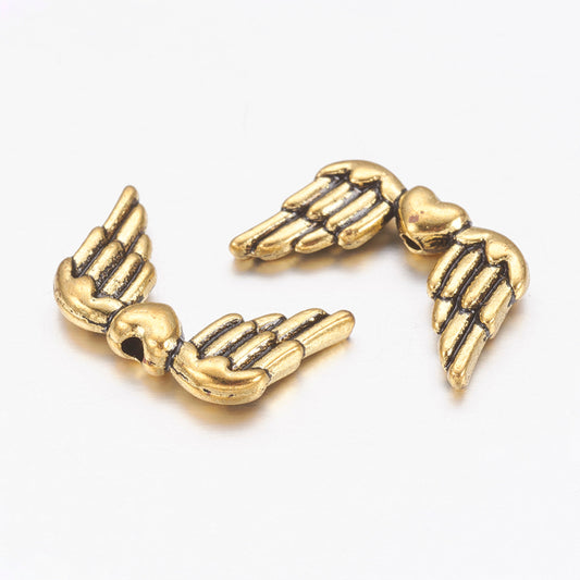 Tibetan Style Angel Wing Beads – Antique Gold 18.5×11mm (Pack of 10) The Pink Bead Shop