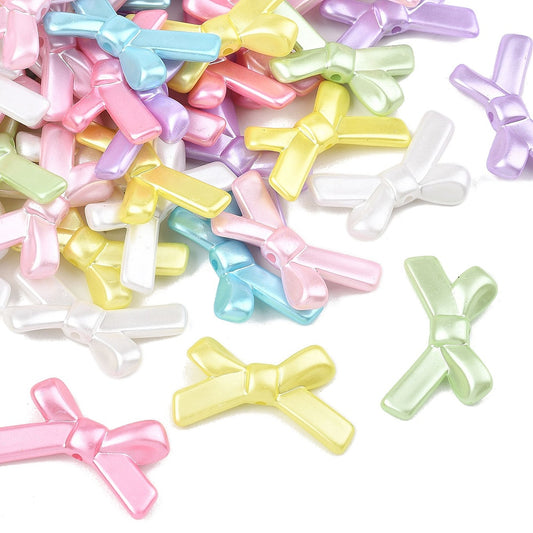 Bowknot Pearl Acrylic Beads 34x18mm | Mixed Colors Bulk  | The Pink Bead Shop Canada