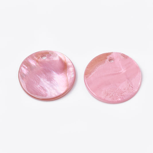 Dyed Freshwater Shell Flat Round Pendants 16mm Flamingo Pink – 2 Pack | The Pink Bead Shop Canada