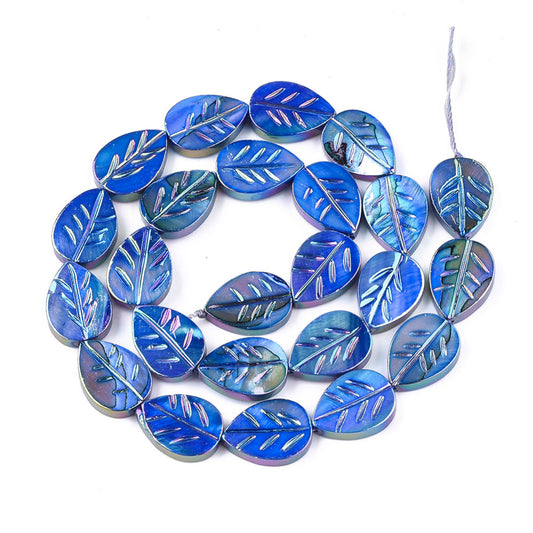 Freshwater Shell Leaf Beads – Royal Blue AB Finish | The Pink Bead Shop Canada
