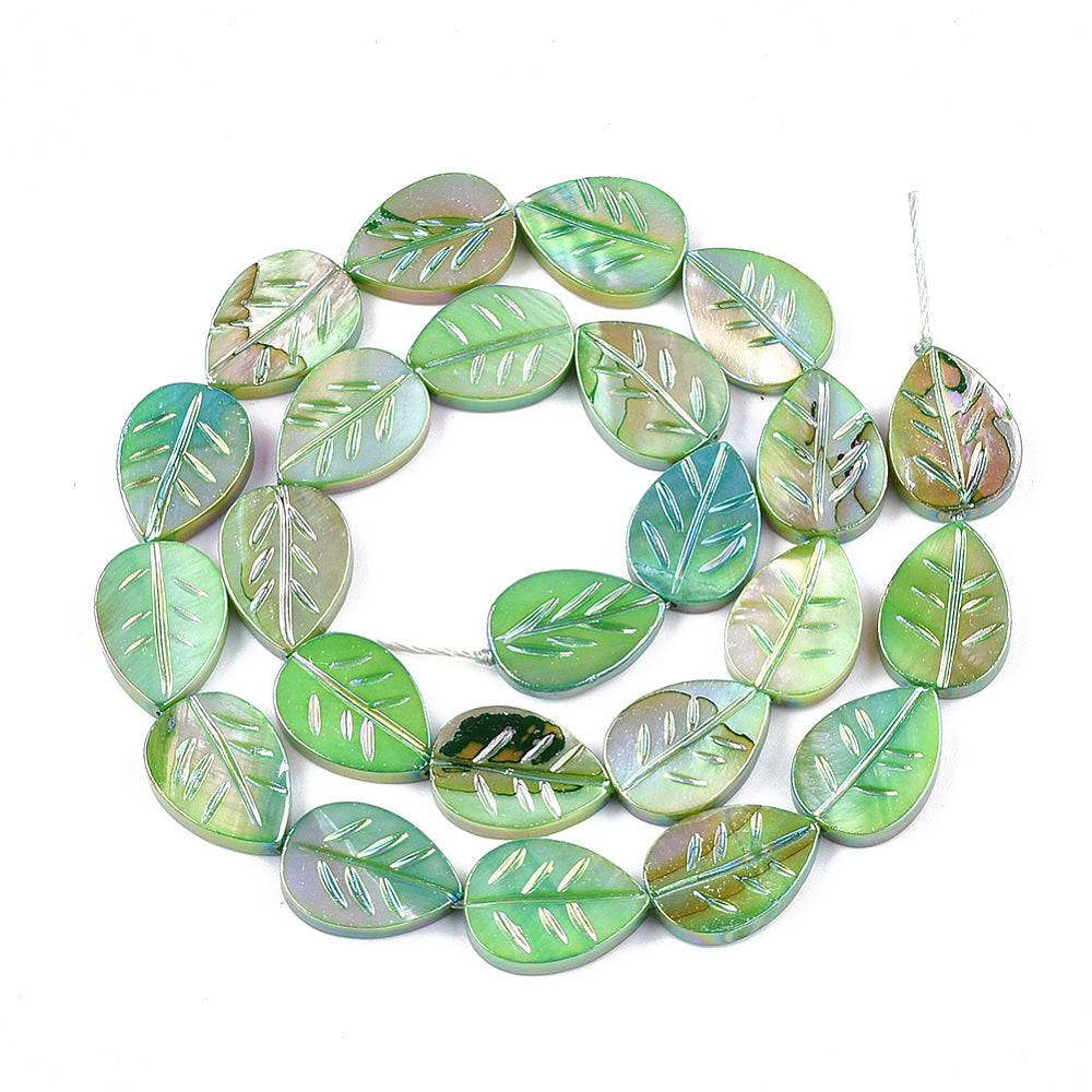 Freshwater Shell Leaf Beads – Lime Green AB Finish | The Pink Bead Shop Canada