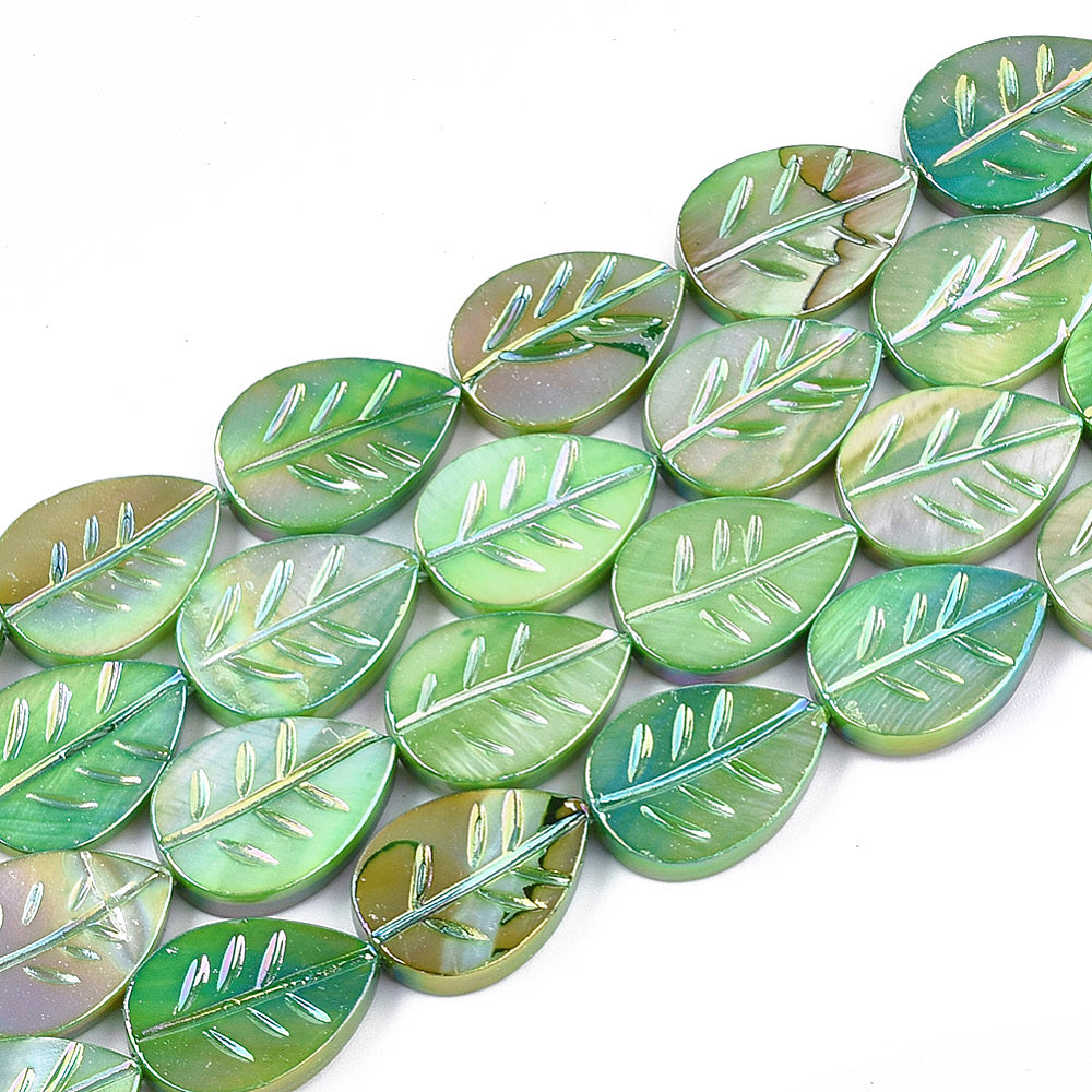 Freshwater Shell Leaf Beads – Lime Green AB Finish | The Pink Bead Shop Canada