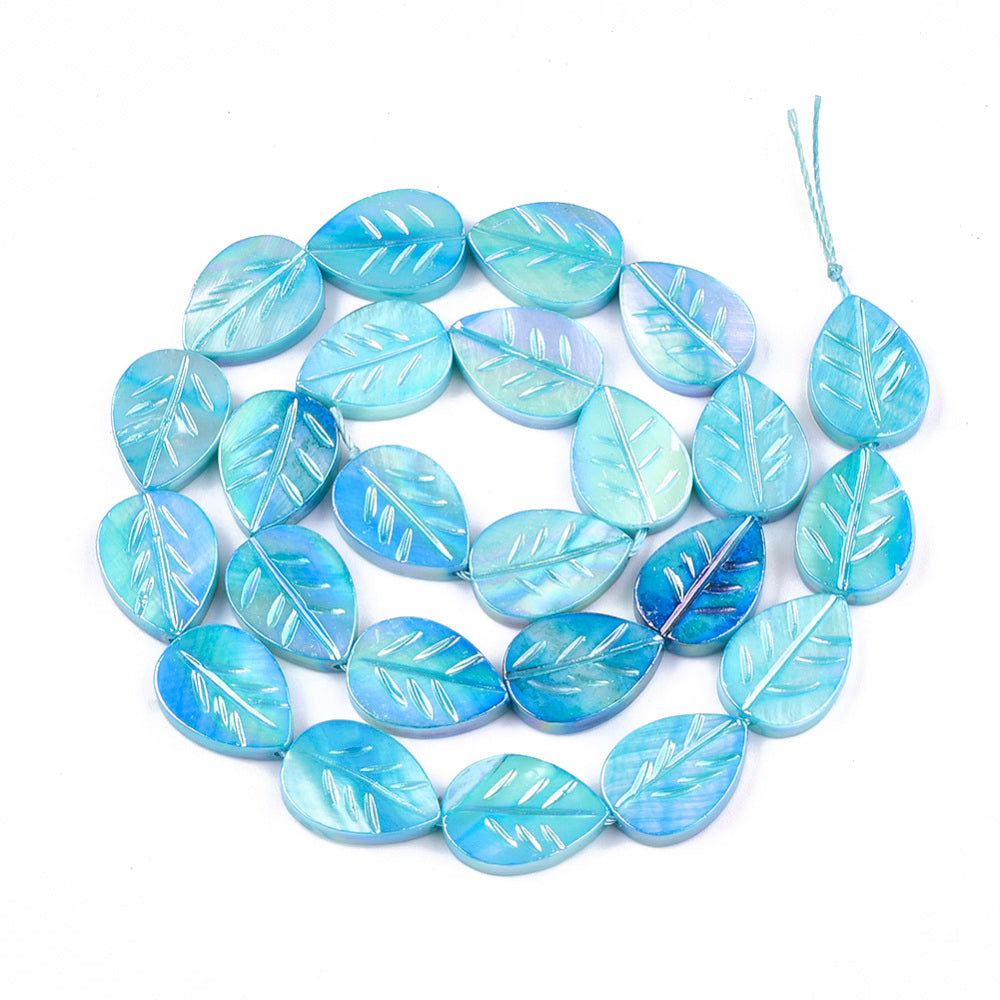 Freshwater Shell Leaf Beads – Light Sky Blue AB Finish | The Pink Bead Shop Canada