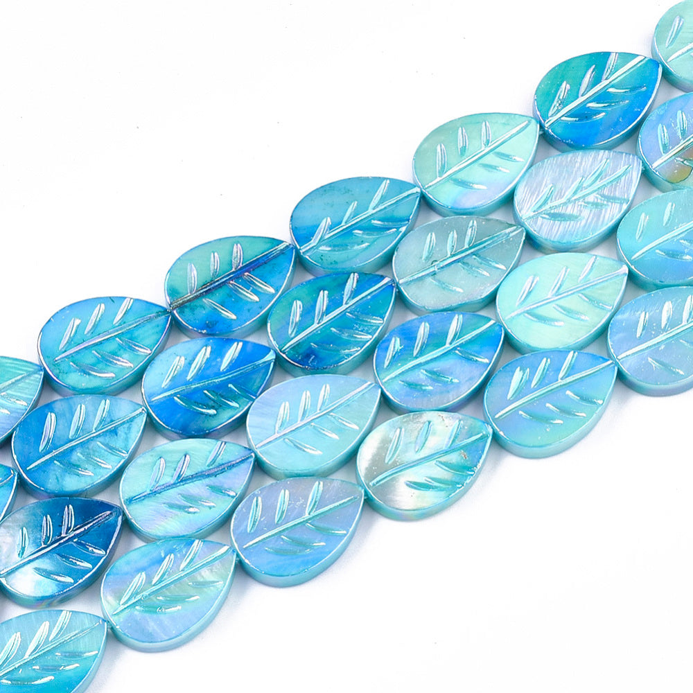 Freshwater Shell Leaf Beads – Light Sky Blue AB Finish | The Pink Bead Shop Canada