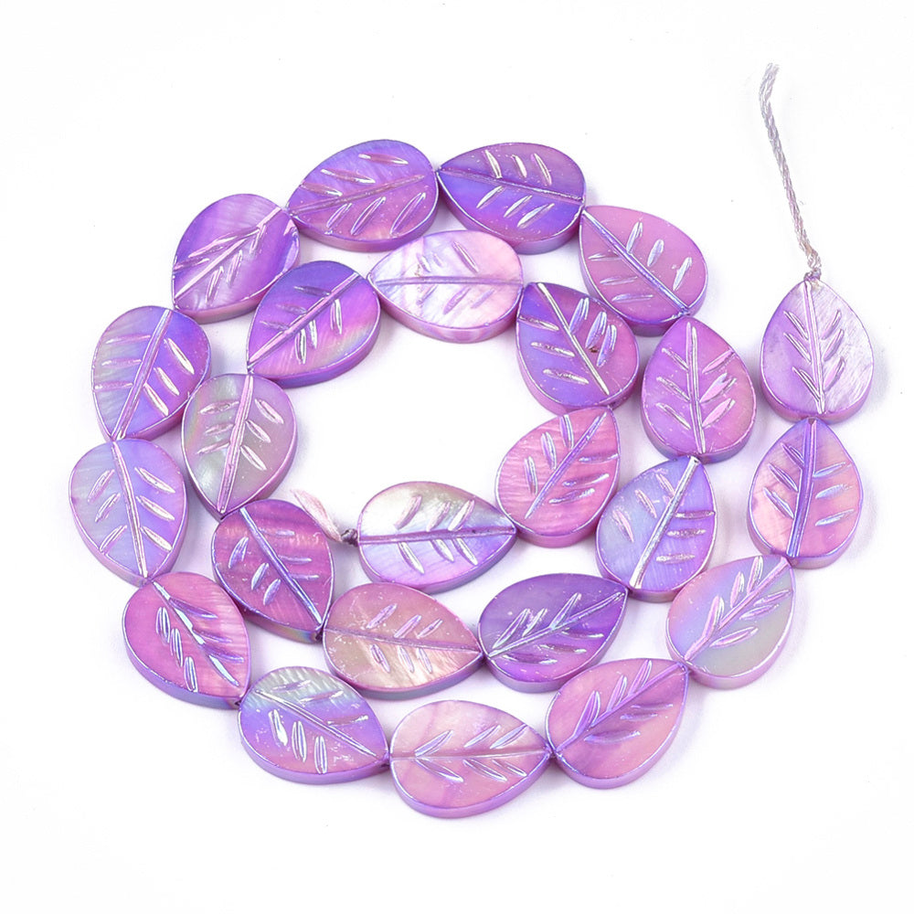 Freshwater Shell Leaf Beads – Medium Orchid AB Finish | The Pink Bead Shop Canada