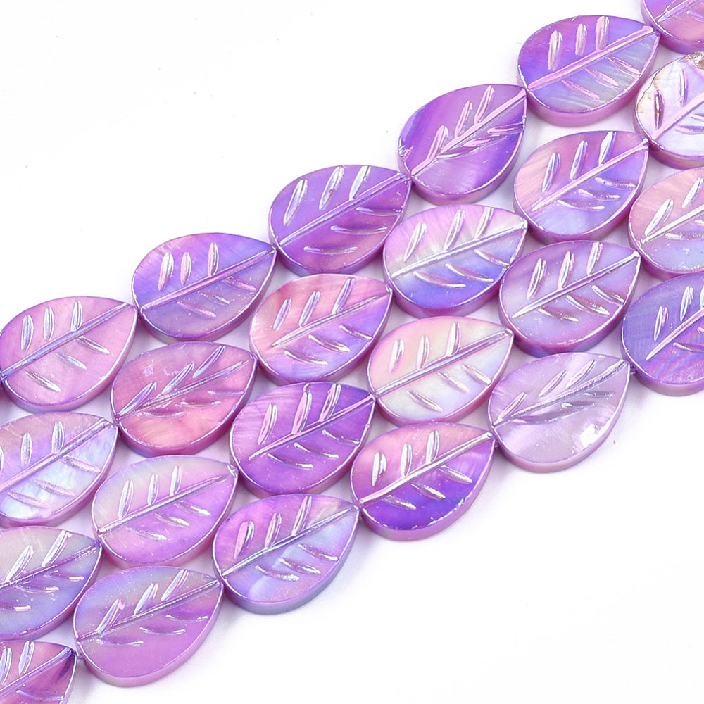 Freshwater Shell Leaf Beads – Medium Orchid AB Finish | The Pink Bead Shop Canada