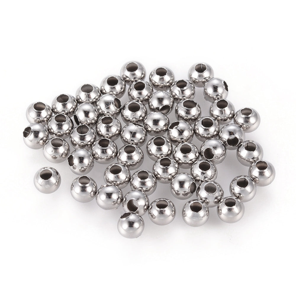 304 Stainless Steel Round Beads – 4mm – 100 Pieces | The Pink Bead Shop Canada