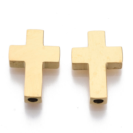 Gold Stainless Steel Cross Beads – 14x10mm Large Hole Spacer Beads | The Pink Bead Shop Canada