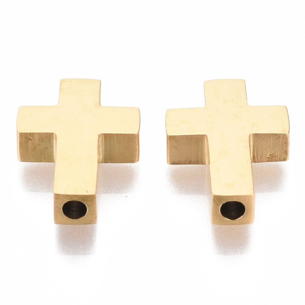 Gold Stainless Steel Cross Beads – 14x10mm Large Hole Spacer Beads | The Pink Bead Shop Canada