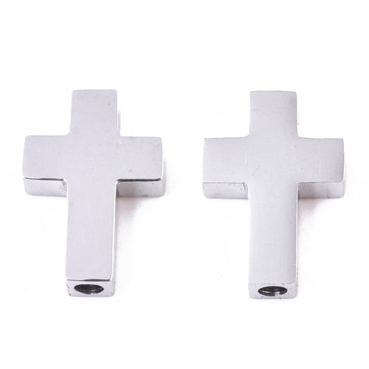 Stainless Steel Cross Beads – 14x10mm Large Hole Spacer Beads | Tarnish Resistant | The Pink Bead Shop Canada