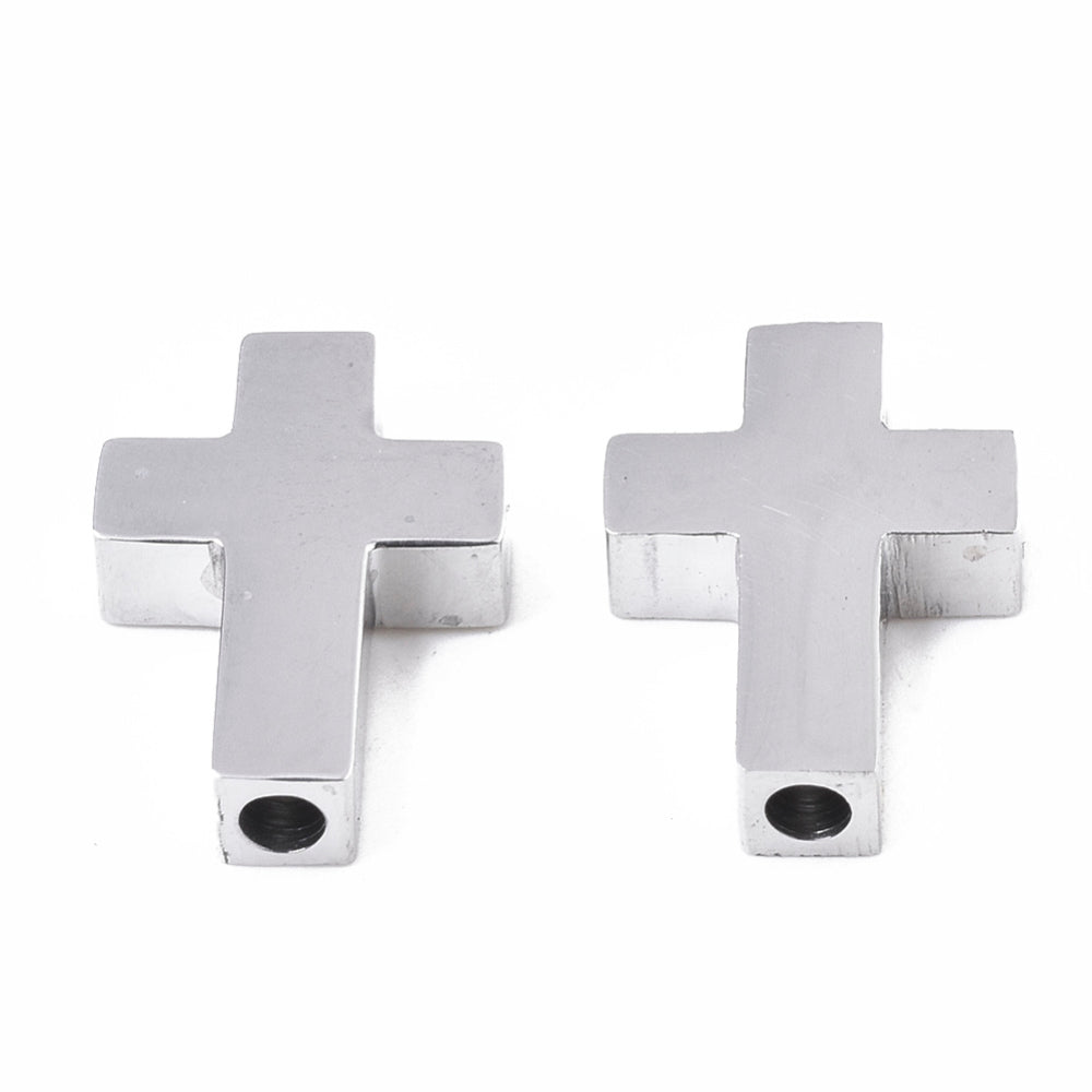 Stainless Steel Cross Beads – 14x10mm Large Hole Spacer Beads | Tarnish Resistant | The Pink Bead Shop Canada
