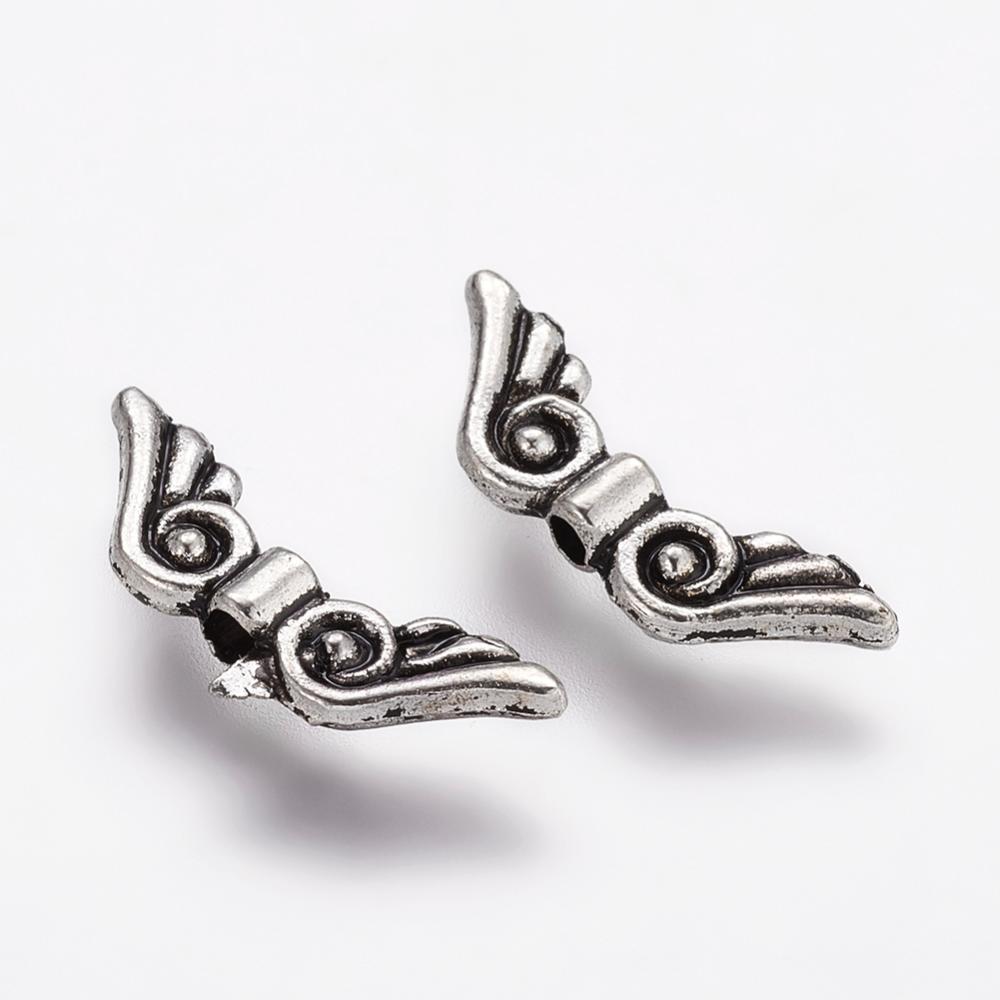 Tibetan Style Angel Wing Beads – Antique Silver 5×15.5mm (Pack of 10) The Pink Bead Shop