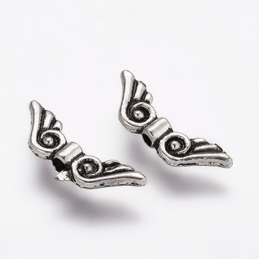 Tibetan Style Angel Wing Beads – Antique Silver 5×15.5mm (Pack of 10) The Pink Bead Shop