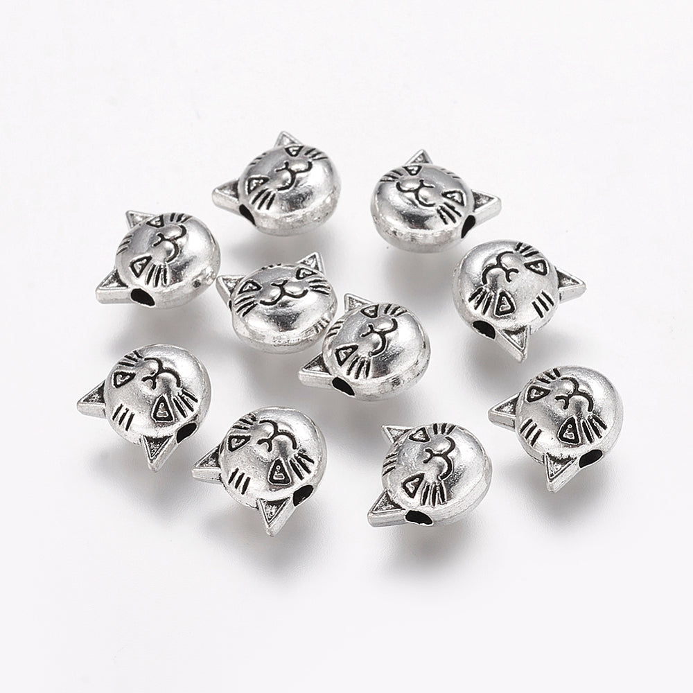 Antique Silver Cat Head Beads 5 Pack | The Pink Bead Shop Canada