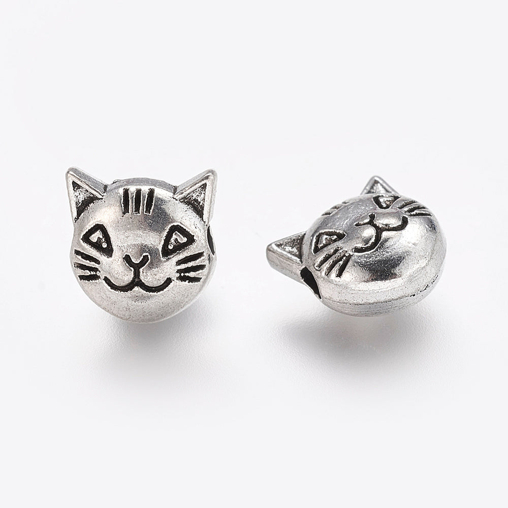 Antique Silver Cat Head Beads 5 Pack | The Pink Bead Shop Canada