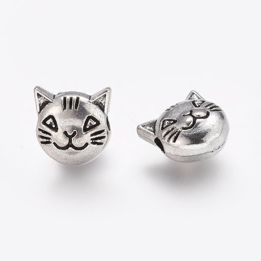 Antique Silver Cat Head Beads 5 Pack | The Pink Bead Shop Canada