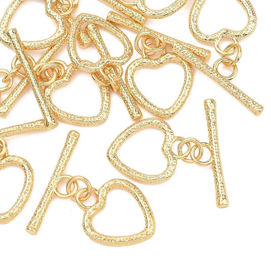 Textured Heart Toggle Clasps | 18K Gold Plated & Platinum Plated | The Pink Bead Shop Canada
