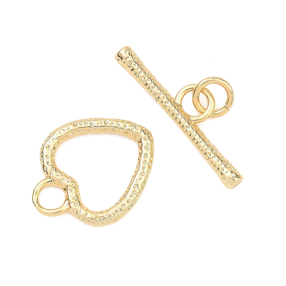 Textured Heart Toggle Clasps | 18K Gold Plated & Platinum Plated | The Pink Bead Shop Canada
