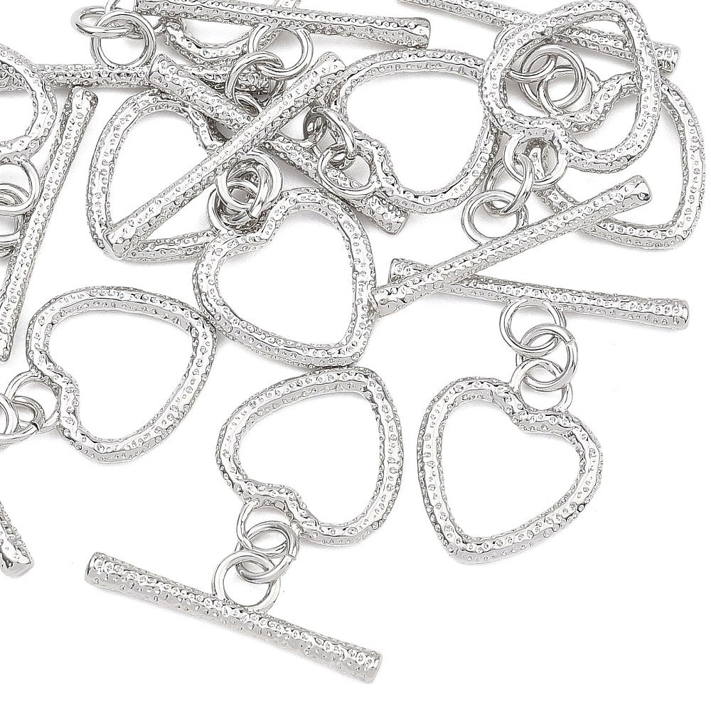 Textured Heart Toggle Clasps | 18K Gold Plated & Platinum Plated | The Pink Bead Shop Canada