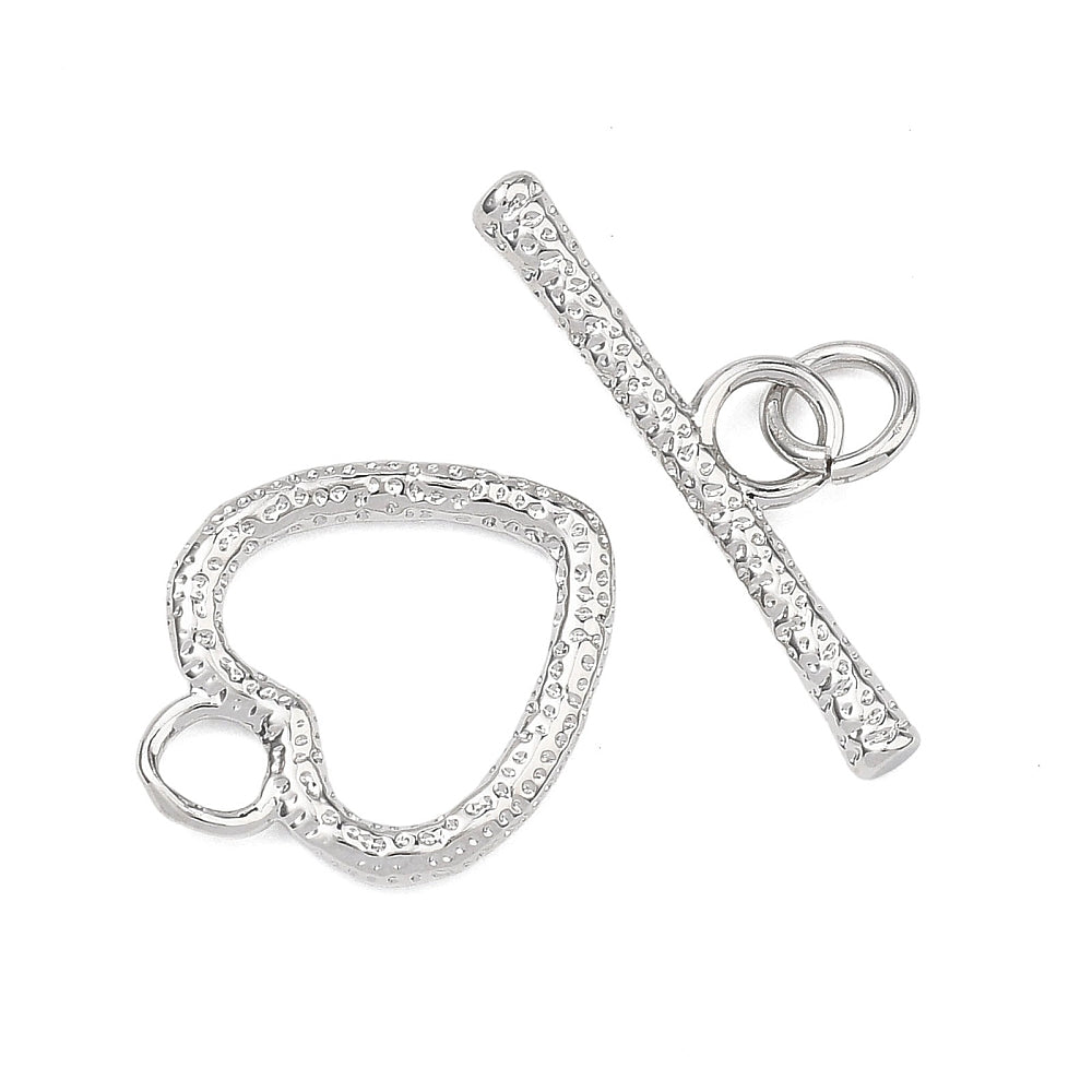 Textured Heart Toggle Clasps | 18K Gold Plated & Platinum Plated | The Pink Bead Shop Canada