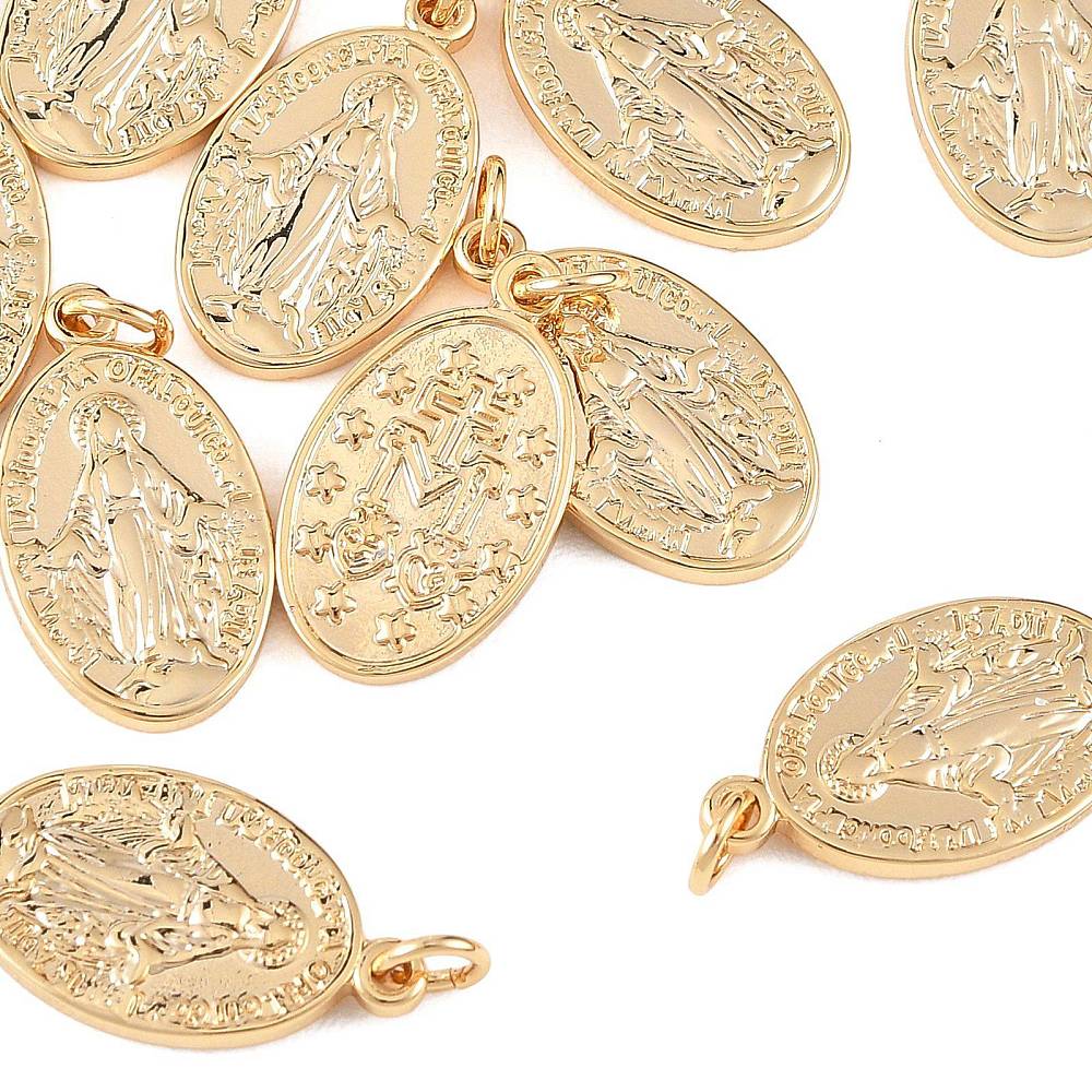 Virgin Mary Oval Brass Pendant Real 18K Gold Plated 20.5x12mm 1 Pack | The Pink Bead Shop Canada